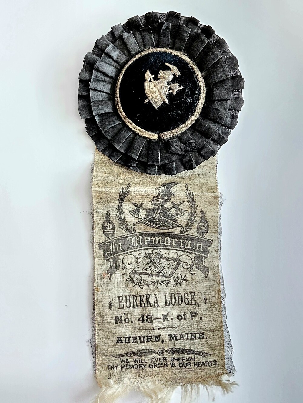 Antique Knights of Pythias ribbon pin In Memoriam Auburn Maine vintage